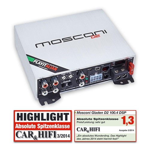 Mosconi D2 100.4 met DSP, 4 x 100 watt RMS